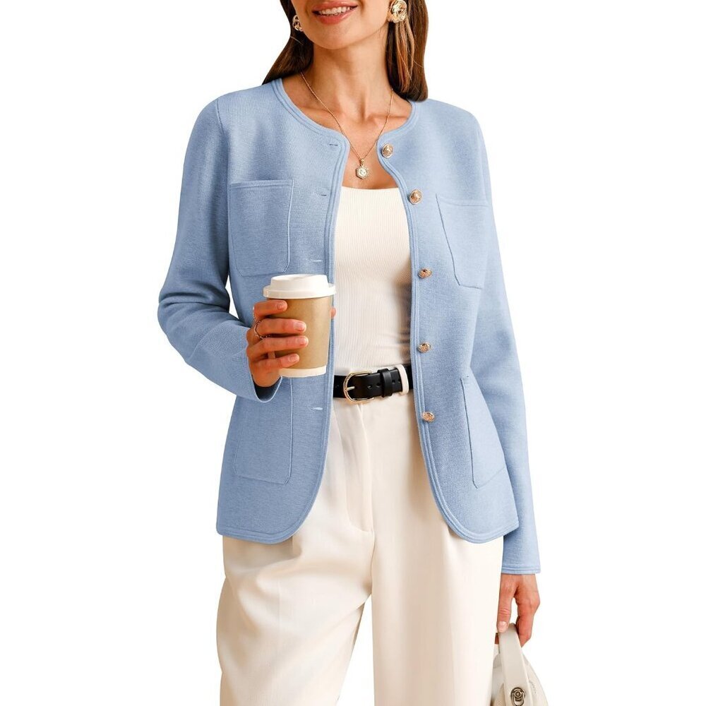 Womens Wool-Blend Sweater Blazer Business Casual Jacket with Pockets XL